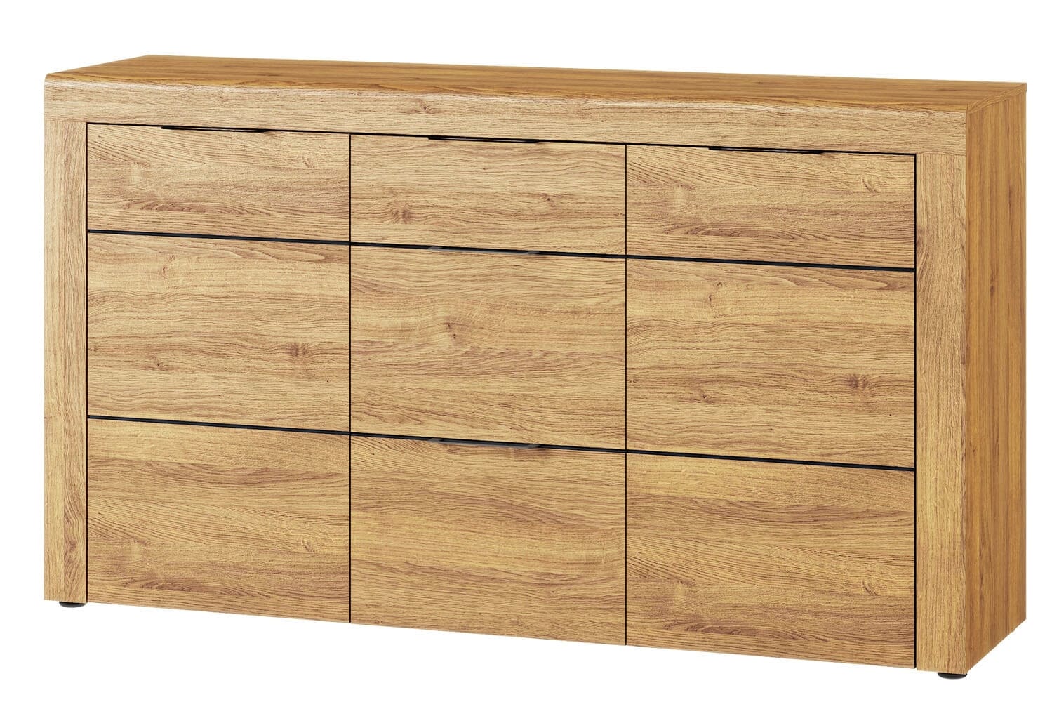 Szynaka Cassettiera a 3 cassetti e 2 ante Kama 45 Rovere / Nero, L151xL40xH86 cm