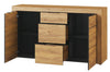 Szynaka Cassettiera a 3 cassetti e 2 ante Kama 45 Rovere / Nero, L151xL40xH86 cm