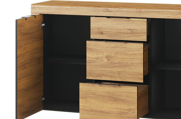 Cassettiera a 3 cassetti e 2 ante Kama 45 Rovere / Nero, L151xL40xH86 cm (4)