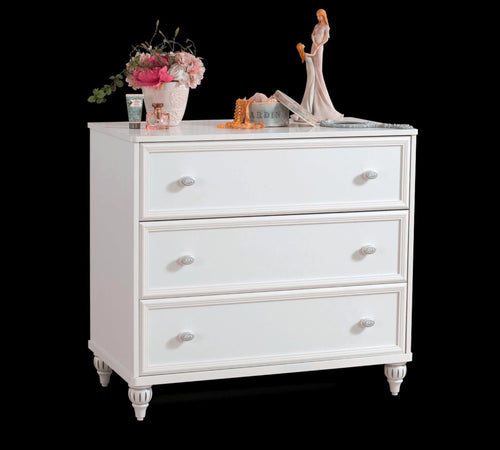 Cilek Cassettiera a 3 cassetti, per bambini e ragazzi, Romantica White, l90xL50xH84 cm