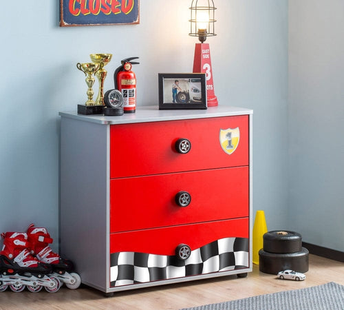 Cilek Cassettiera a 3 cassetti per bambini, Race Cup Rosso / Azzurro, l76xL42xH74 cm