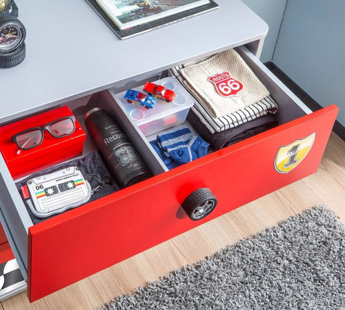 Cilek Cassettiera a 3 cassetti per bambini, Race Cup Rosso / Azzurro, l76xL42xH74 cm