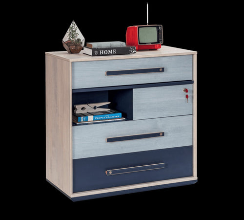 Cilek Cassettiera giovanile con 4 cassetti per ragazzi 12-24 anni, Trio Natur / Blu, l80xL46xH83 cm