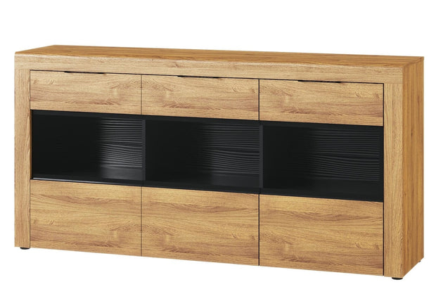 Szynaka Cassettiera in legno con vetrina e 3 ante Kama 47 Oak / Black, l170xL40xH86 cm
