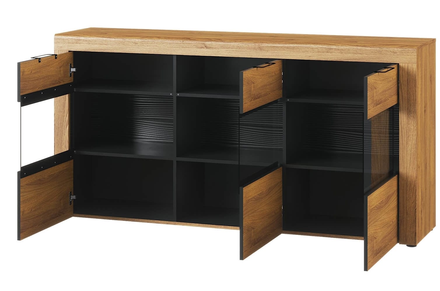 Szynaka Cassettiera in legno con vetrina e 3 ante Kama 47 Oak / Black, l170xL40xH86 cm