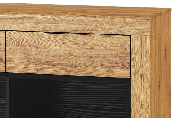 Szynaka Cassettiera in legno con vetrina e 3 ante Kama 47 Oak / Black, l170xL40xH86 cm