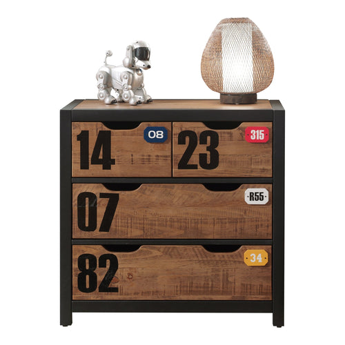 Vipack Cassettiera in legno di pino e MDF con 3 cassetti, per bambini Alex Natural / Black, l86xL42xH83 cm