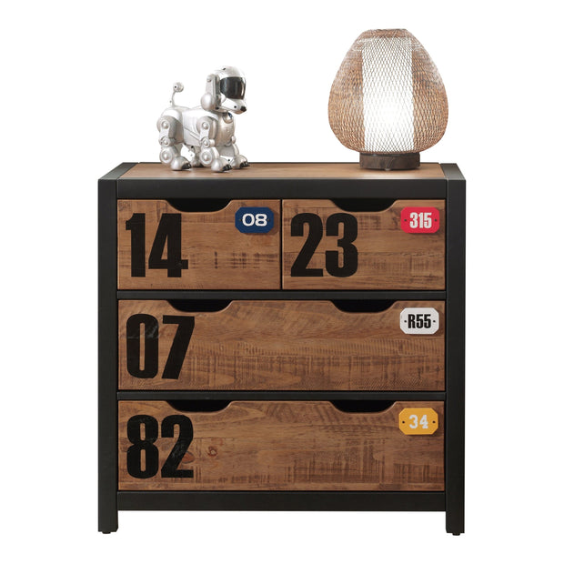 Vipack Cassettiera in legno di pino e MDF con 3 cassetti, per bambini Alex Natural / Black, l86xL42xH83 cm