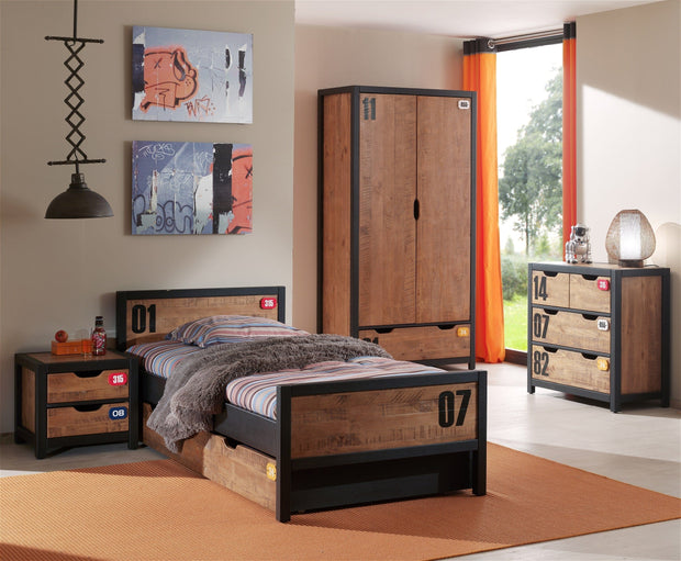 Vipack Cassettiera in legno di pino e MDF con 3 cassetti, per bambini Alex Natural / Black, l86xL42xH83 cm