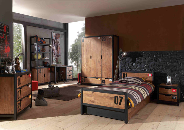 Vipack Cassettiera in legno di pino e MDF con 3 cassetti, per bambini Alex Natural / Black, l86xL42xH83 cm