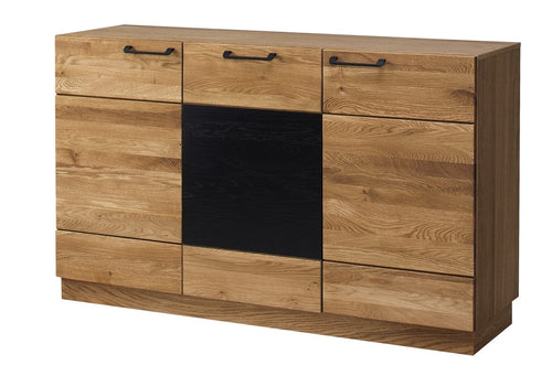 Szynaka Cassettiera in legno e impiallacciatura a 3 ante Mosaico 45 Rovere / Nero, l150xL42xH90 cm