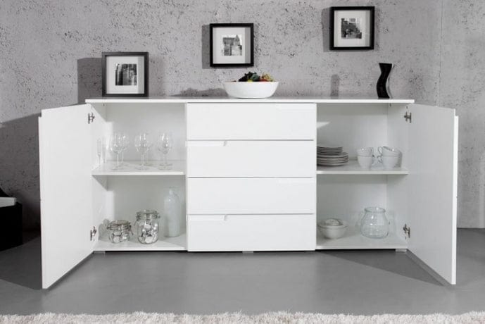 Szynaka Cassettiera in MDF, con 4 cassetti e 2 ante Gabrielle 8 Bianco, l165xL40xH80 cm