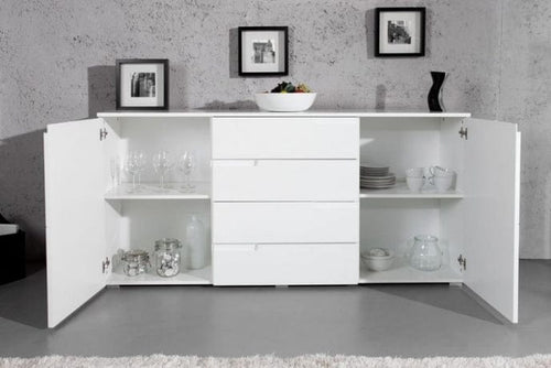 Szynaka Cassettiera in MDF, con 4 cassetti e 2 ante Gabrielle 8 Bianco, l165xL40xH80 cm