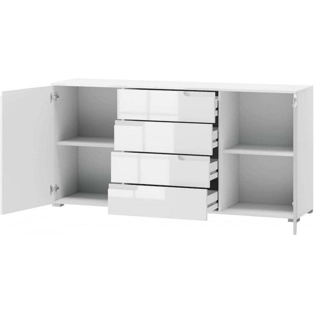 Szynaka Cassettiera in MDF, con 4 cassetti e 2 ante Gabrielle 8 Bianco, l165xL40xH80 cm