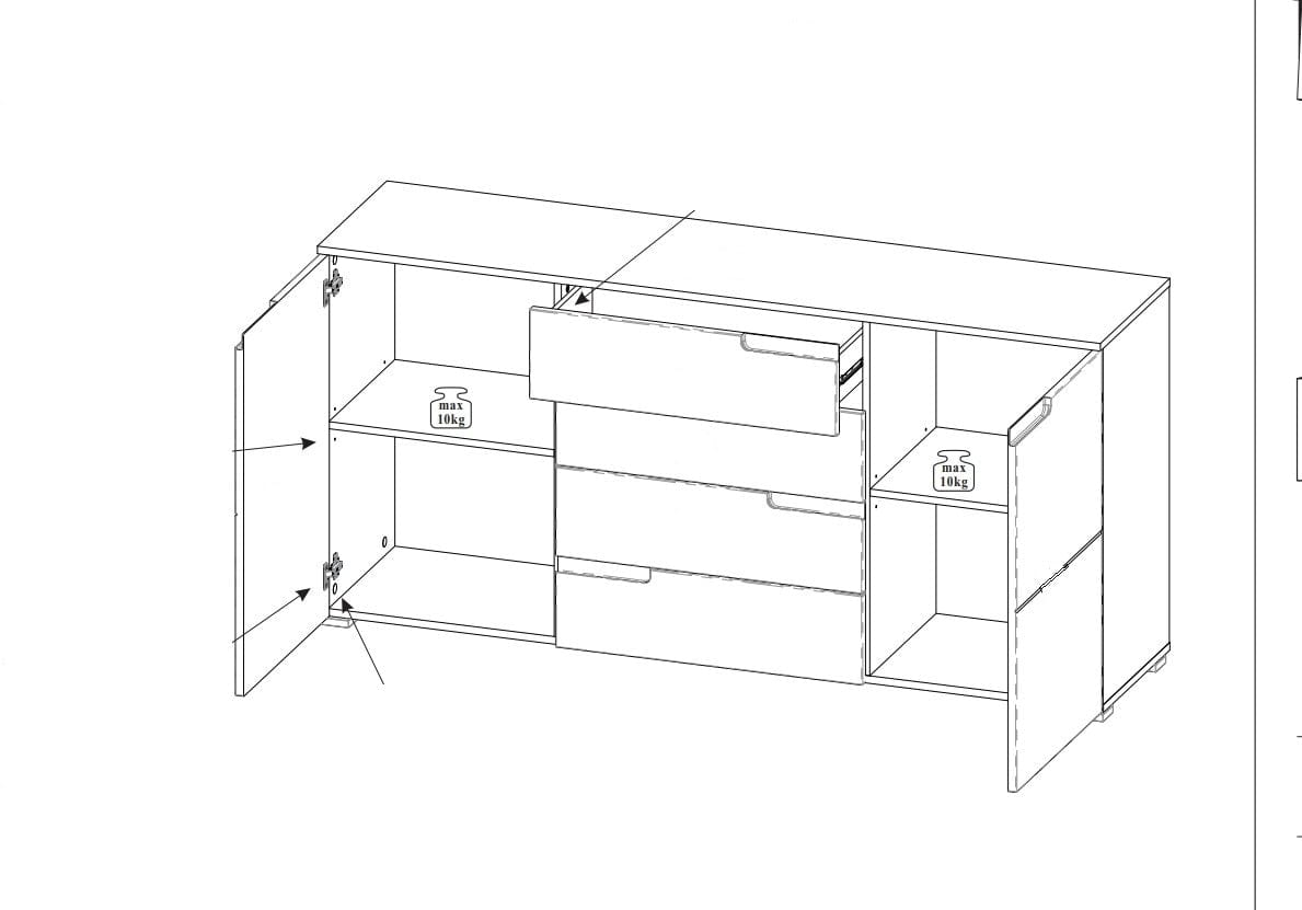 Cassettiera in MDF, con 4 cassetti e 2 ante Gabrielle 8 Bianco, l165xL40xH80 cm (8)