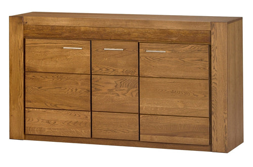 Cassettiera in paglia, impiallacciatura e legno, con 3 ante Velvet 45 Rustic Oak, l161xL42xH88 cm