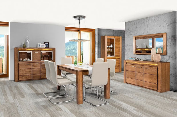 Cassettiera in paglia, impiallacciatura e legno, con 3 ante Velvet 45 Rustic Oak, l161xL42xH88 cm (3)