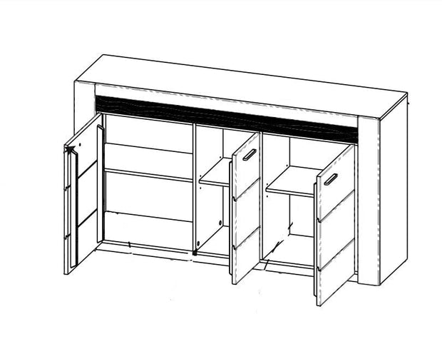 Szynaka Cassettiera in paglia, impiallacciatura e legno, con 3 ante Velvet 45 Rustic Oak, l161xL42xH88 cm