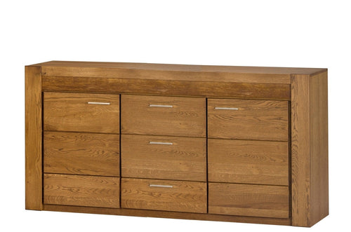 Szynaka Cassettiera in paglia, impiallacciatura e legno, con 3 cassetti e 2 ante, Velvet 47 Rustic Oak, l181xl42xh88 cm