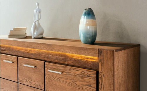 Szynaka Cassettiera in paglia, impiallacciatura e legno, con 3 cassetti e 2 ante, Velvet 47 Rustic Oak, l181xl42xh88 cm