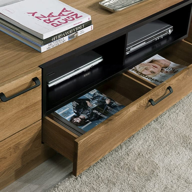 Szynaka Cassettone TV in legno e impiallacciato con 1 cassetto e 1 anta Large Mosaic 25 Rovere / Nero, l170xL42xH46 cm