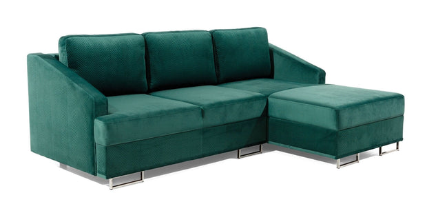 Stagra Coltar Bucs Extensibil cu Arcuri Ondulate si Spuma Poliuretanica, Sezlong pe Dreapta, Suprafata de Dormit 202x140 cm, cu Lada de Depozitare, Perne Incluse, l225xA160xH75 cm