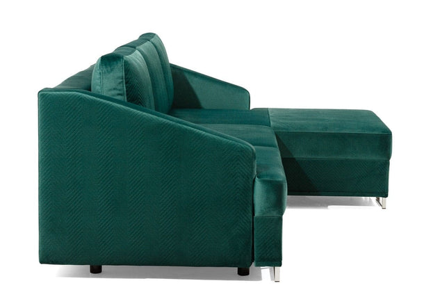 Stagra Coltar Bucs Extensibil cu Arcuri Ondulate si Spuma Poliuretanica, Sezlong pe Dreapta, Suprafata de Dormit 202x140 cm, cu Lada de Depozitare, Perne Incluse, l225xA160xH75 cm