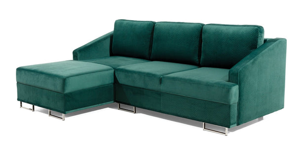 Stagra Coltar Bucs Extensibil cu Arcuri Ondulate si Spuma Poliuretanica, Sezlong pe Stanga, Suprafata de Dormit 202x140 cm, cu Lada de Depozitare, Perne Incluse, l225xA160xH75 cm