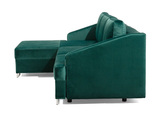 Stagra Coltar Bucs Extensibil cu Arcuri Ondulate si Spuma Poliuretanica, Sezlong pe Stanga, Suprafata de Dormit 202x140 cm, cu Lada de Depozitare, Perne Incluse, l225xA160xH75 cm
