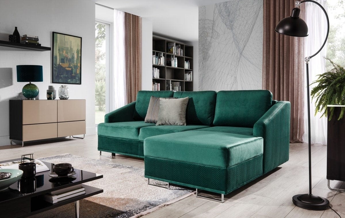 Stagra Coltar Bucs Monolith 37/Monolith Z37 Extensibil cu Arcuri Ondulate si Spuma Poliuretanica, Sezlong pe Dreapta, Suprafata de Dormit 200x140 cm, tapitat cu Stofa Water Repellent/Eco Friendly, cu Lada de Depozitare, Perne Incluse, l225xA160xH75 cm