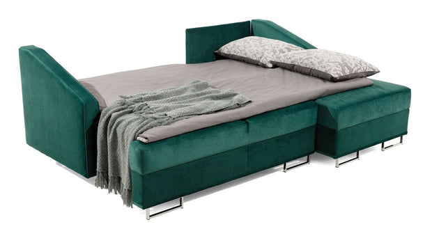 Stagra Coltar Bucs Monolith 37/Monolith Z37 Extensibil cu Arcuri Ondulate si Spuma Poliuretanica, Sezlong pe Dreapta, Suprafata de Dormit 200x140 cm, tapitat cu Stofa Water Repellent/Eco Friendly, cu Lada de Depozitare, Perne Incluse, l225xA160xH75 cm