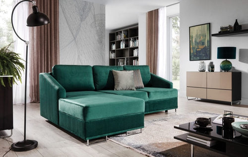 Stagra Coltar Bucs Monolith 37/Monolith Z37 Extensibil cu Arcuri Ondulate si Spuma Poliuretanica, Sezlong pe Stanga, Suprafata de Dormit 200x140 cm, tapitat cu Stofa Water Repellent/Eco Friendly, cu Lada de Depozitare, Perne Incluse, l225xA160xH75 cm