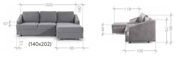Stagra Coltar Bucs Monolith 37/Monolith Z37 Extensibil cu Arcuri Ondulate si Spuma Poliuretanica, Sezlong pe Stanga, Suprafata de Dormit 200x140 cm, tapitat cu Stofa Water Repellent/Eco Friendly, cu Lada de Depozitare, Perne Incluse, l225xA160xH75 cm