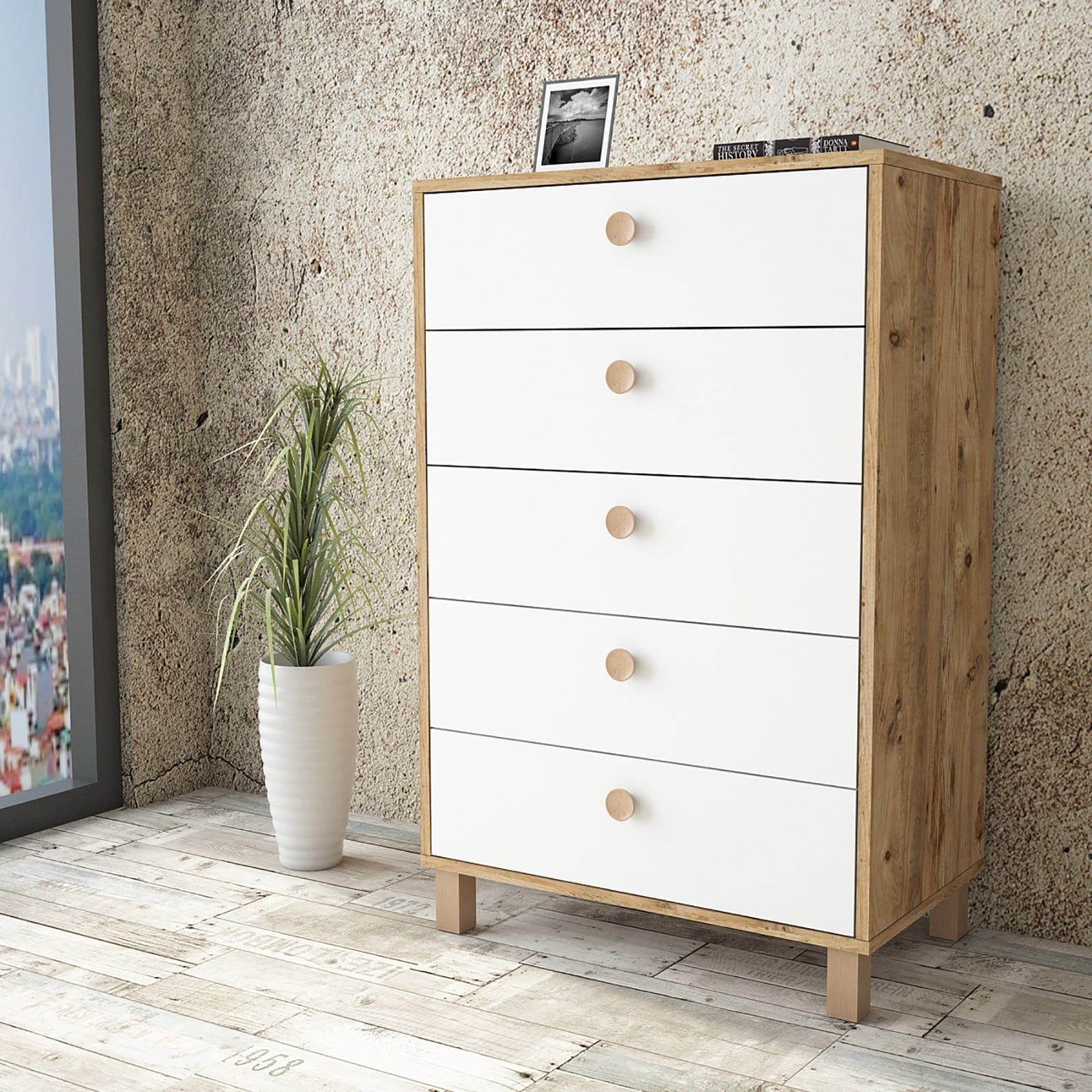 Asir Comò con 5 cassetti Vilamo VL82-217 Alto Bianco