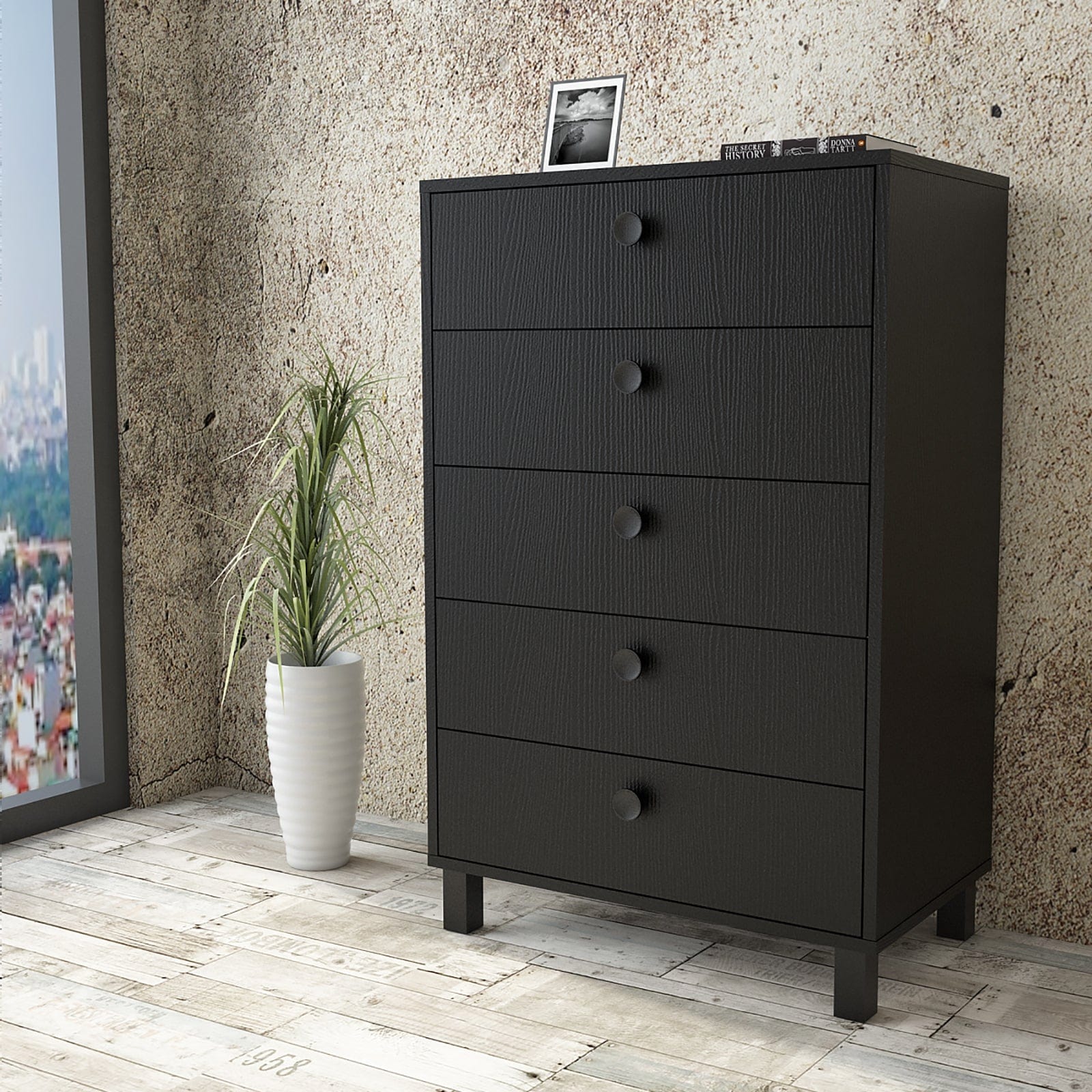 Asir Comò con 5 cassetti Vilamo VL82-338 Alto Nero