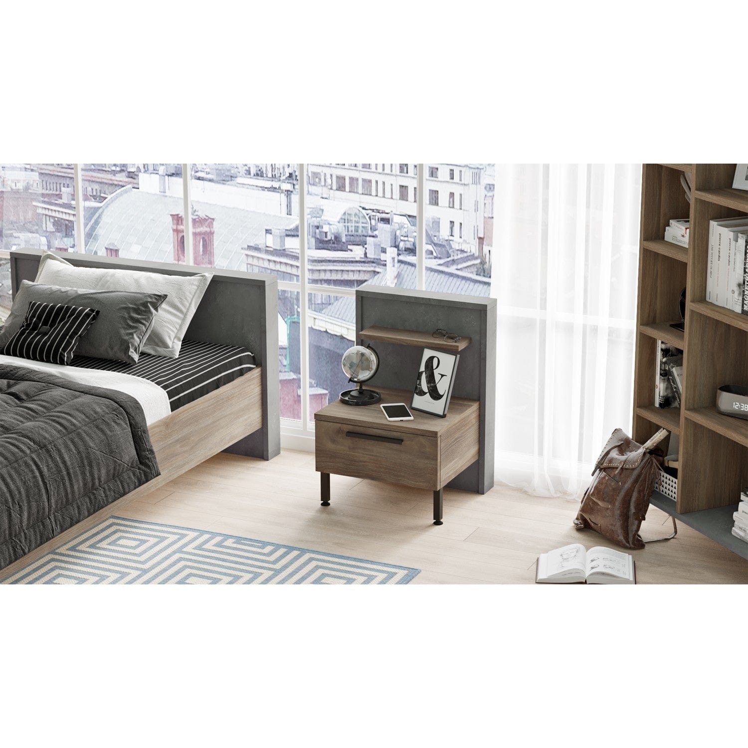 Asir Comodino con 1 cassetto New Home HM5-CG Marrone