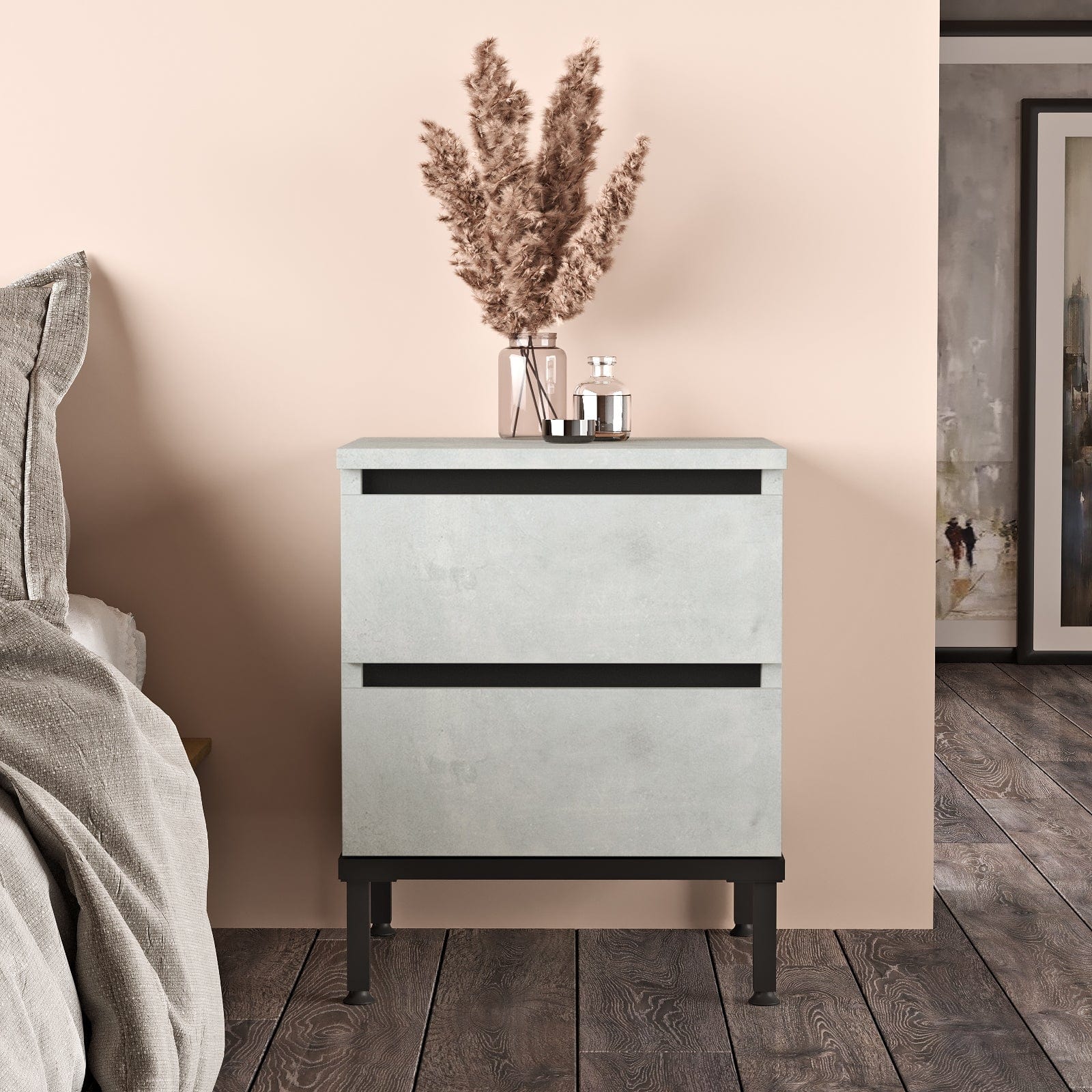 Asir Comodino con 2 cassetti Luvio LV25-TL Grigio