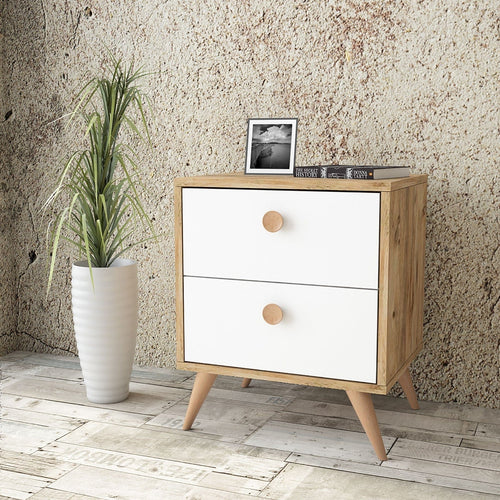 Asir Comodino con 2 cassetti Vilamo VL67-211 Bianco