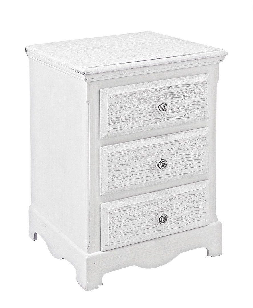 Bizzotto Comodino con 3 cassetti Blanc Bianco