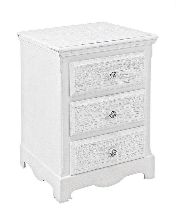 Bizzotto Comodino con 3 cassetti Blanc Bianco