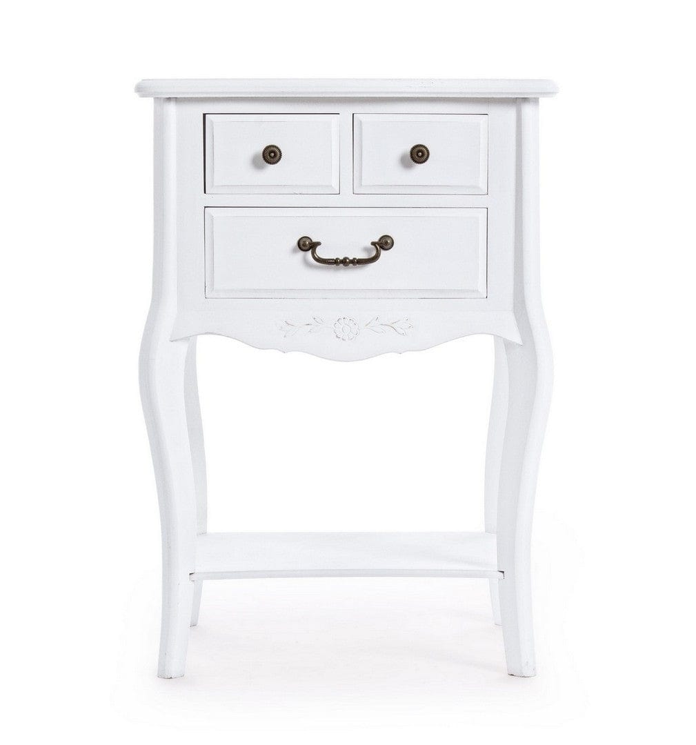Bizzotto Comodino con 3 cassetti Daisy Bianco