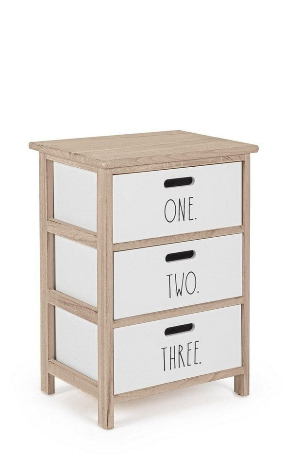 Bizzotto Comodino con 3 cassetti Numbers Bianco