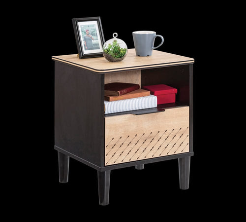 Cilek Comodino giovanile con 1 cassetto, in pallet, Blacky Black / Nature, l44xL41xH54 cm