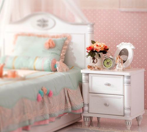 Cilek Comodino in legno con 2 cassetti, per bambini e ragazzi, Romantic White, l50xL43xH56 cm