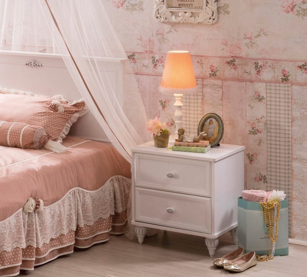 Cilek Comodino in legno con 2 cassetti, per bambini e ragazzi, Romantica White, l50xL42xH56 cm