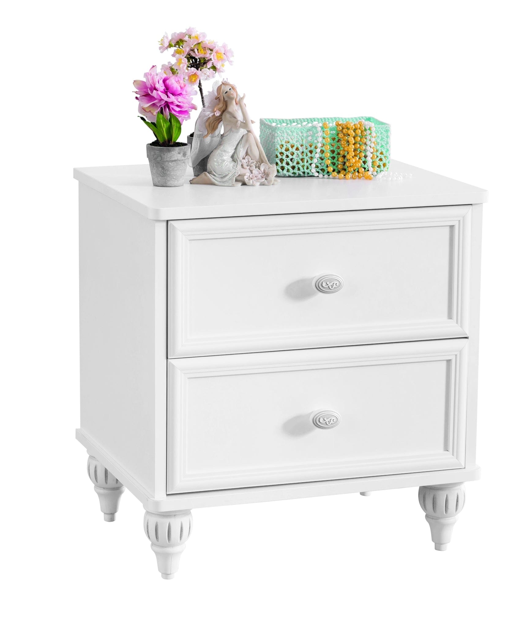 Cilek Comodino in legno con 2 cassetti, per bambini e ragazzi, Romantica White, l50xL42xH56 cm