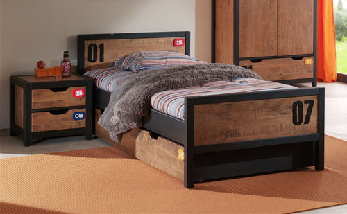 Vipack Comodino in legno di pino e MDF con 2 cassetti, per bambini Alex Natural / Black, l50xL45xH45 cm