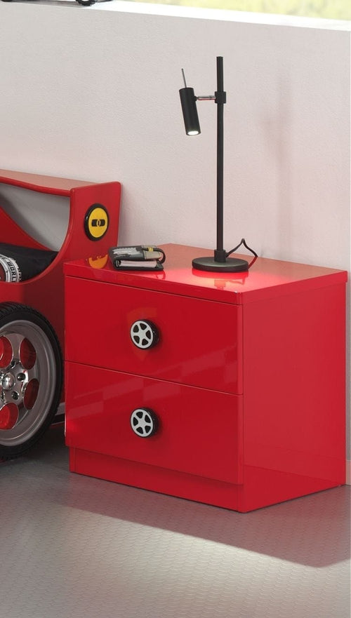 Vipack Comodino in MDF con 2 cassetti, per bambini Le Mans Red, l47xl47xh39,4 cm