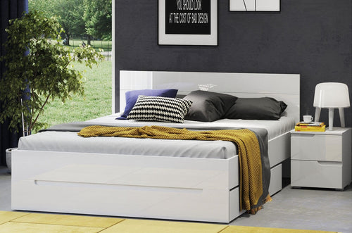 Szynaka Comodino in MDF e pallet, con 2 cassetti Gabrielle 32 Bianco, l42xL40xH47 cm