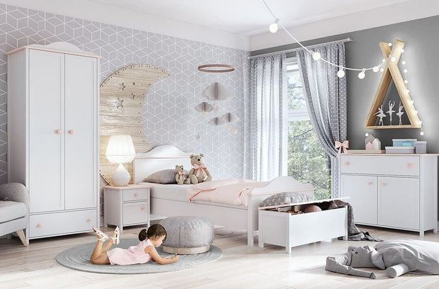 Lenart Comodino per bambini/adolescenti con 1 cassetto e 1 anta Luna 07 Bianco